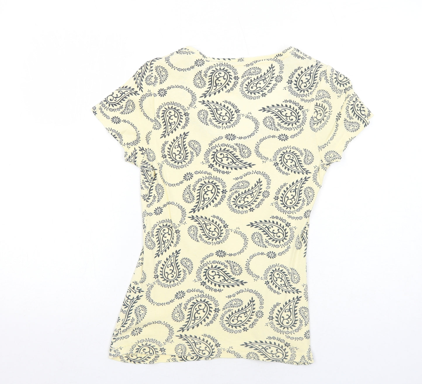 M&Co Womens Ivory Geometric Cotton Basic T-Shirt Size 10 Round Neck