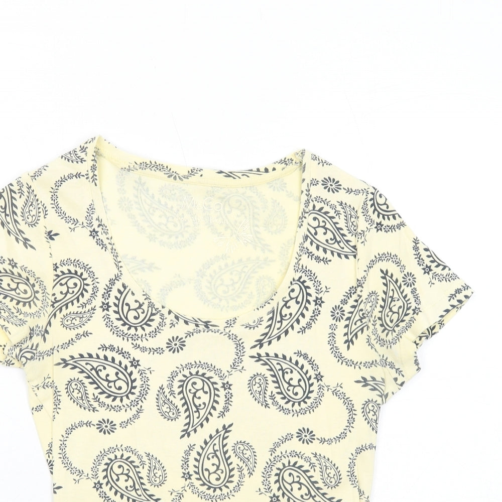 M&Co Womens Ivory Geometric Cotton Basic T-Shirt Size 10 Round Neck