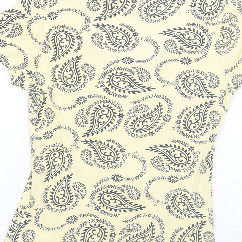 M&Co Womens Ivory Geometric Cotton Basic T-Shirt Size 10 Round Neck