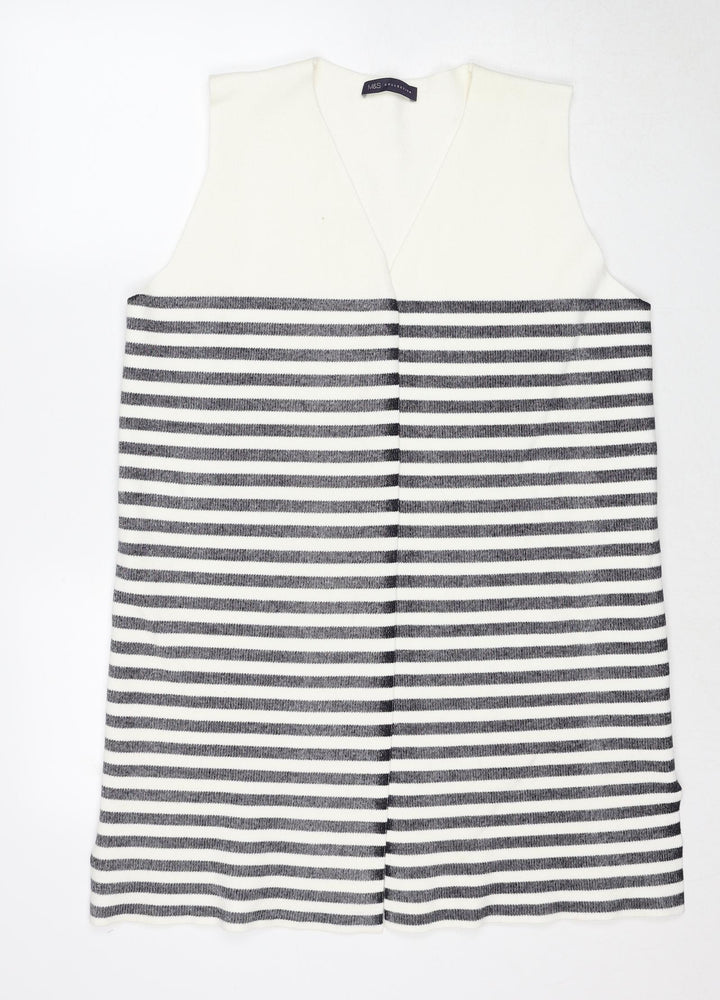 Marks and Spencer Womens White V-Neck Striped Viscose Vest Jumper Size L