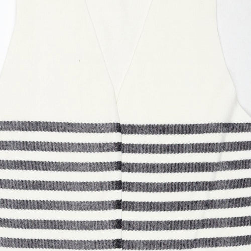 Marks and Spencer Womens White V-Neck Striped Viscose Vest Jumper Size L