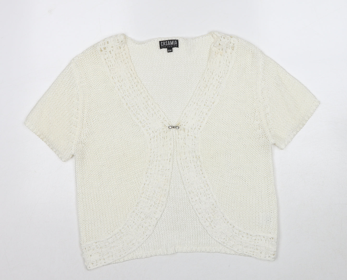 Casamia Womens White V-Neck Acrylic Cardigan Jumper Size S
