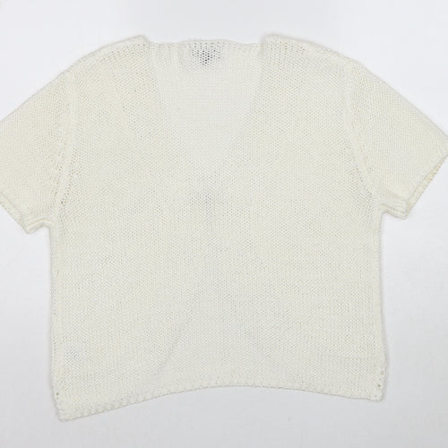 Casamia Womens White V-Neck Acrylic Cardigan Jumper Size S