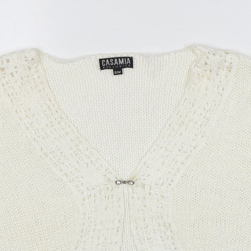 Casamia Womens White V-Neck Acrylic Cardigan Jumper Size S