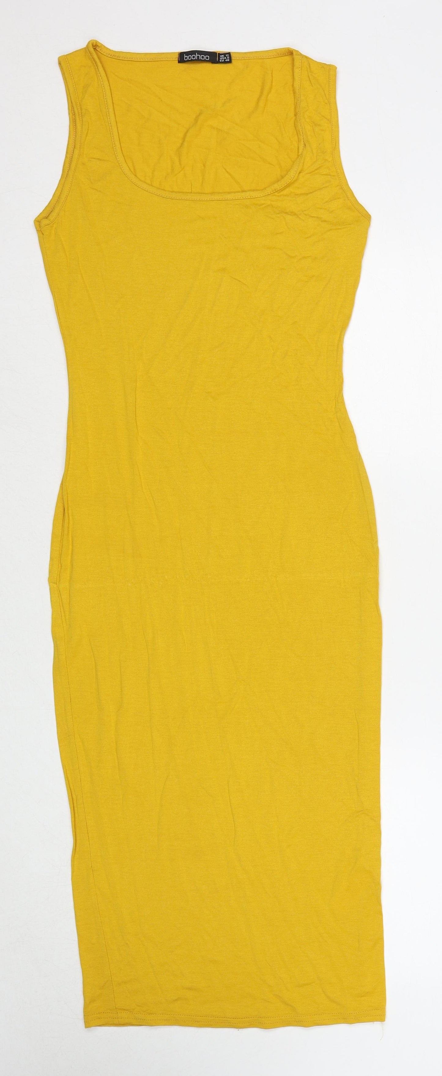 Boohoo Womens Yellow Viscose Bodycon Size 12 Square Neck Pullover