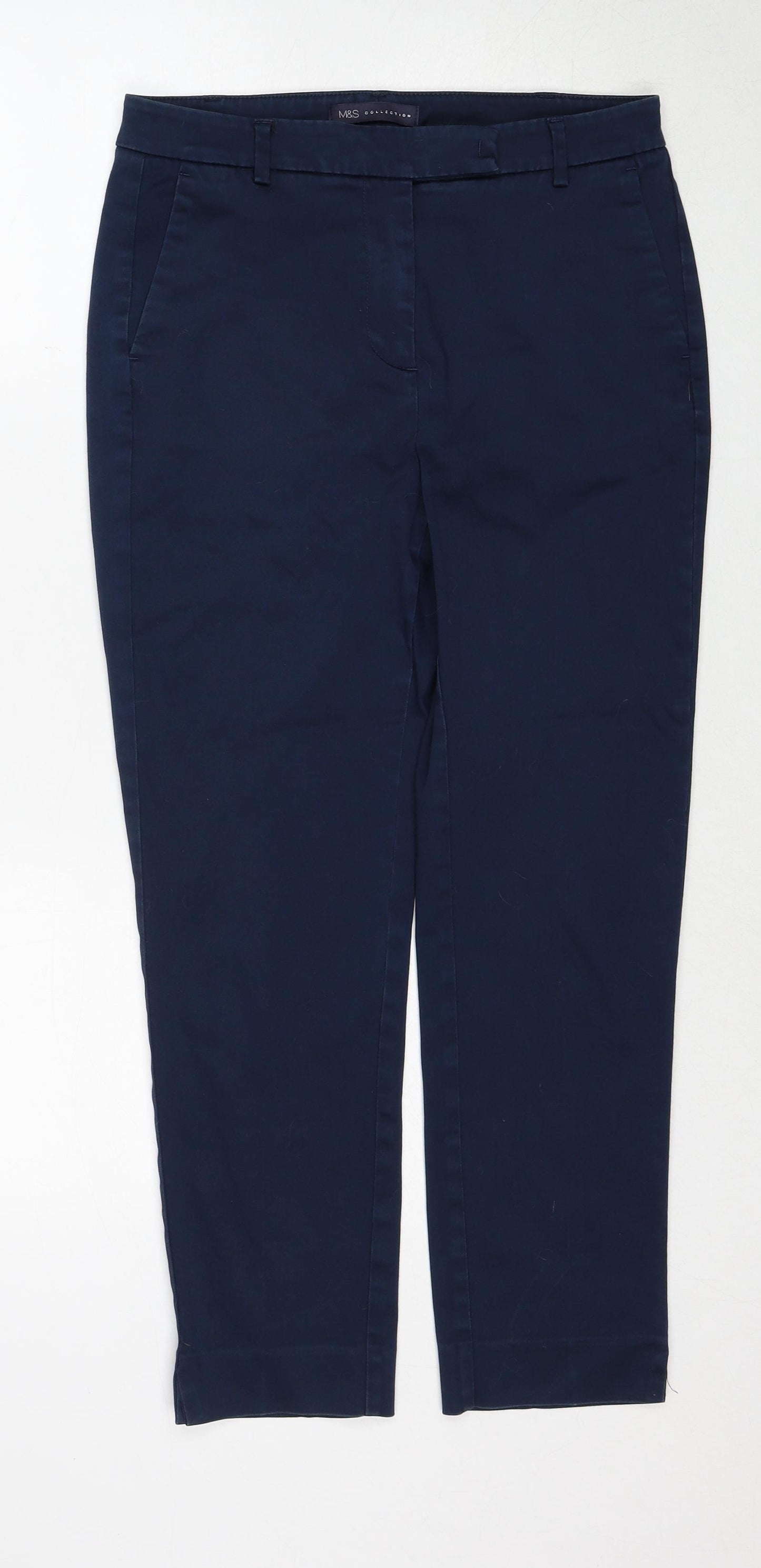 Marks and Spencer Womens Blue Cotton Chino Trousers Size 10 Regular Zip