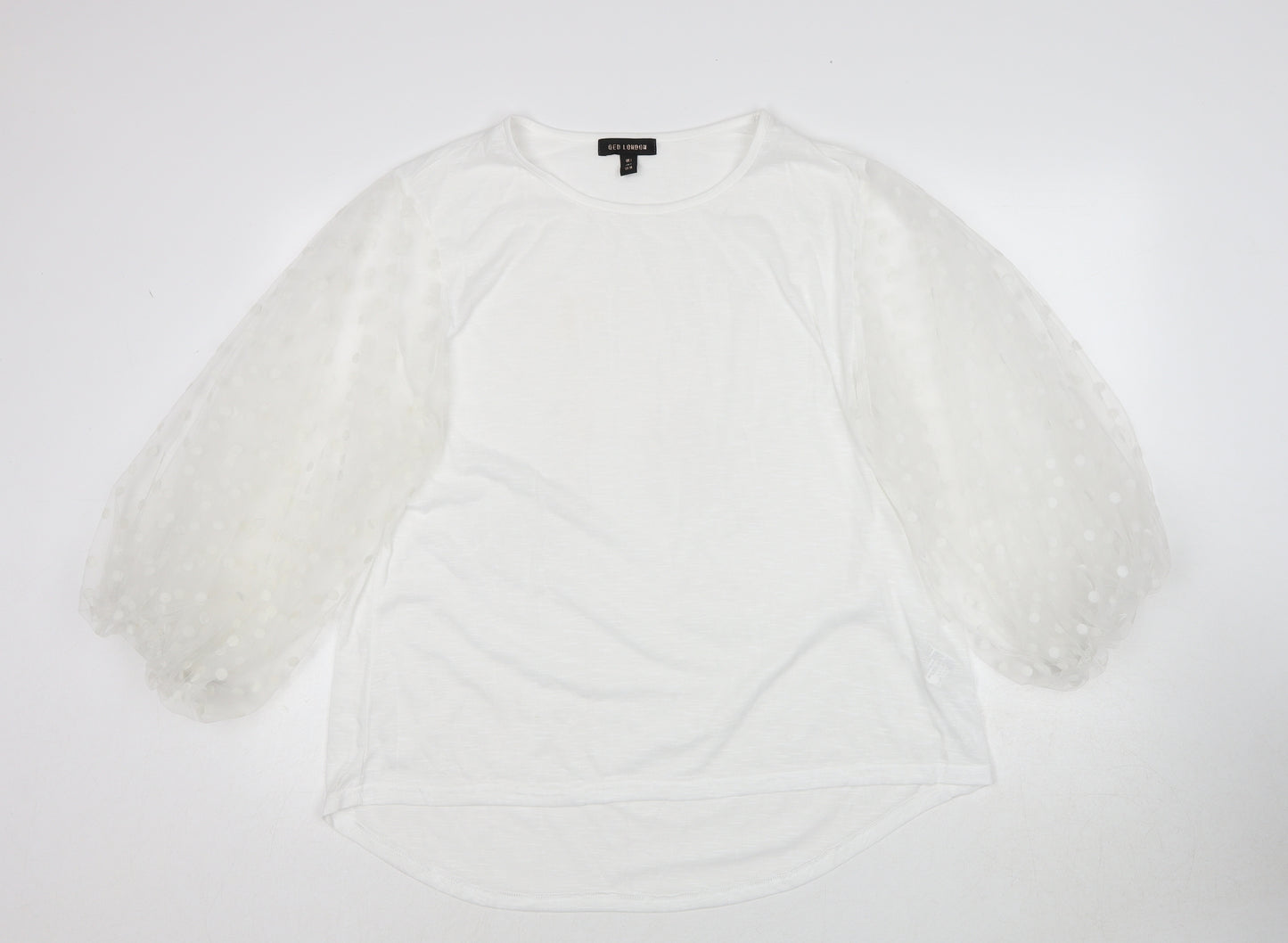 QED London Womens White Polyester Basic Blouse Size L Round Neck