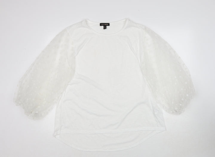 QED London Womens White Polyester Basic Blouse Size L Round Neck