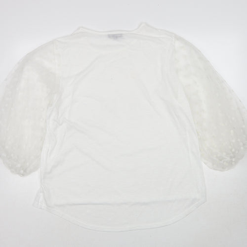 QED London Womens White Polyester Basic Blouse Size L Round Neck