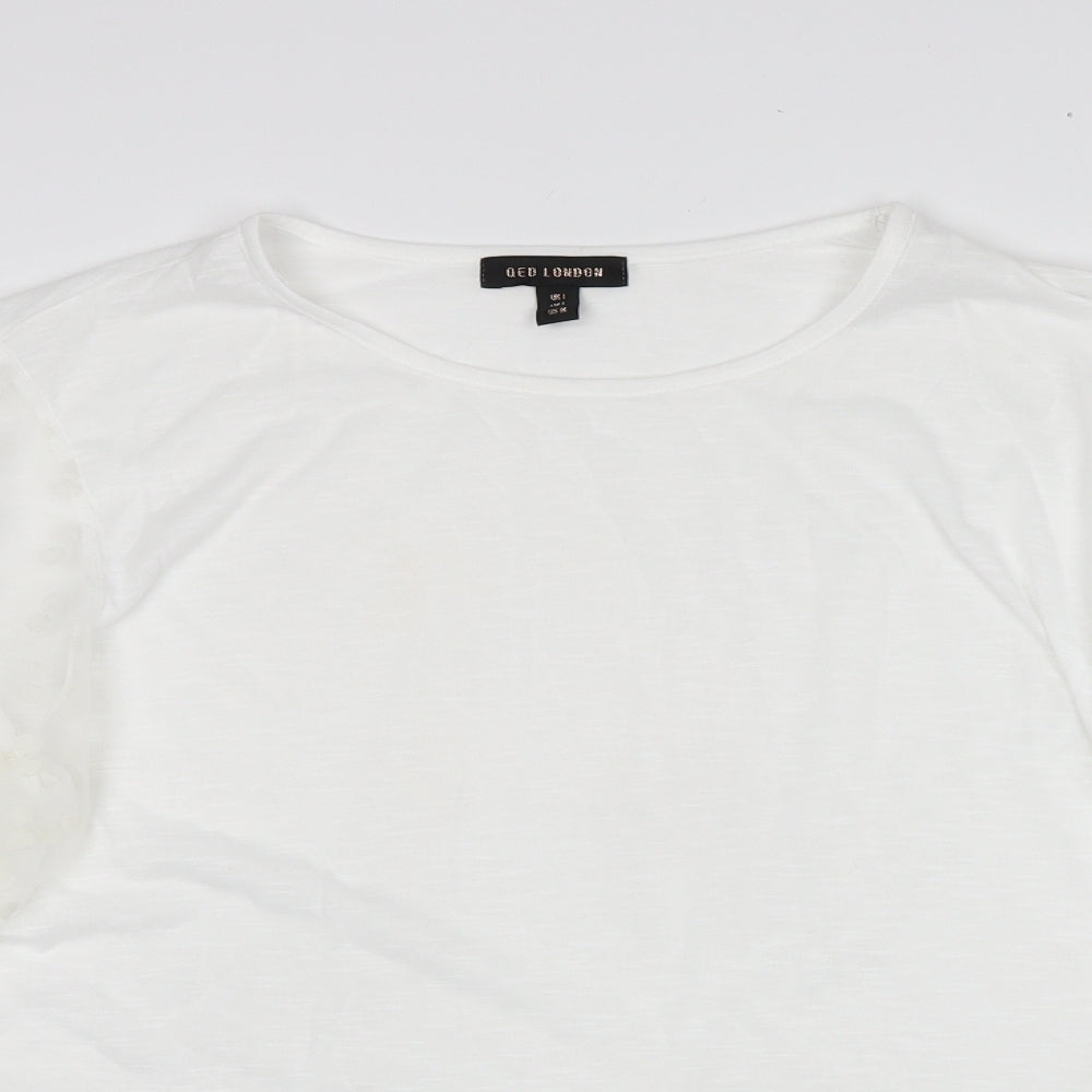 QED London Womens White Polyester Basic Blouse Size L Round Neck
