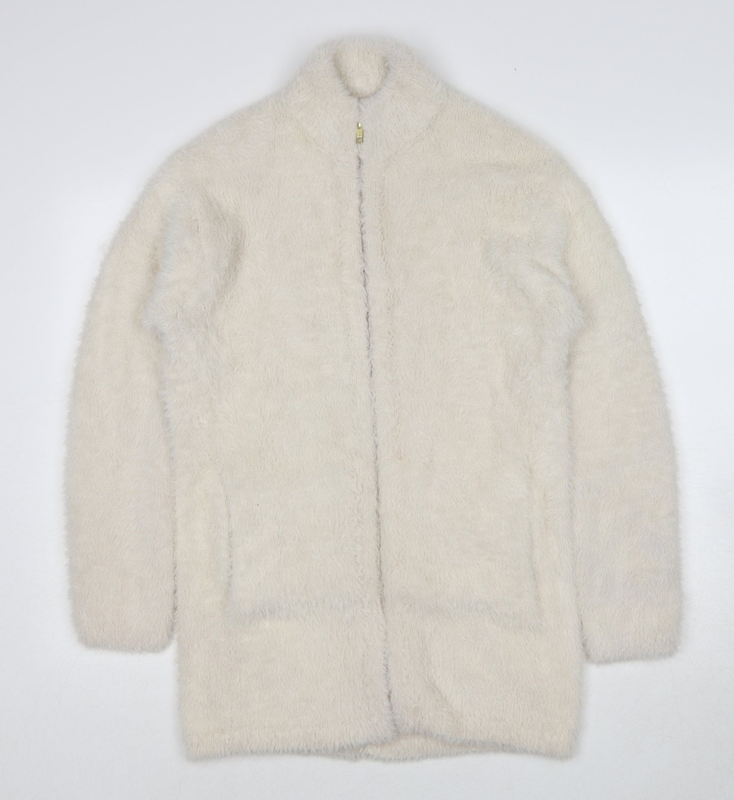 Point Sur Womens White Round Neck Nylon Full Zip Jumper Size 2XS