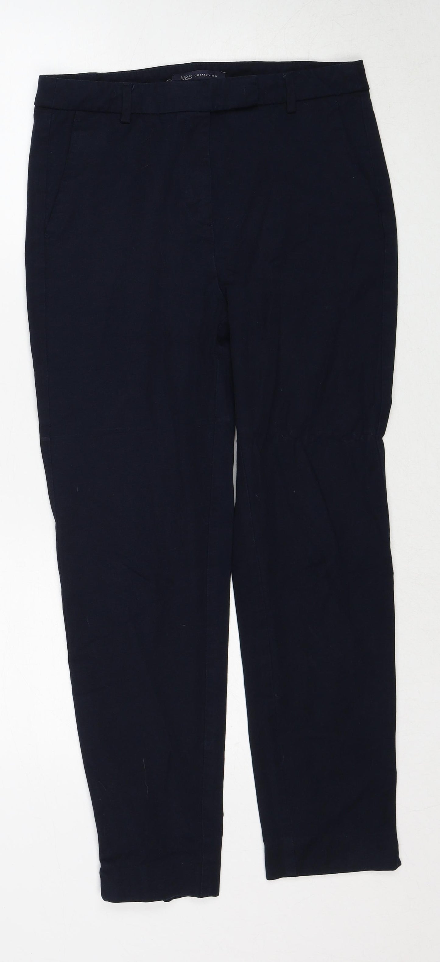 Marks and Spencer Womens Blue Viscose Trousers Size 10 Regular Zip