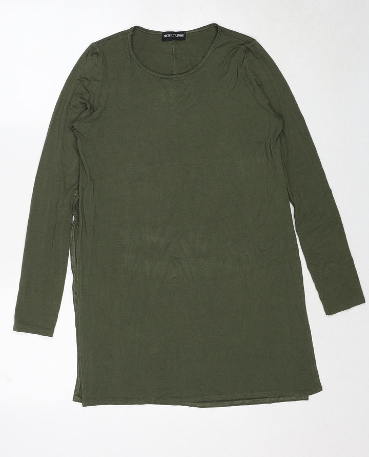 PRETTYLITTLETHING Womens Green Viscose Basic T-Shirt Size 8 Round Neck