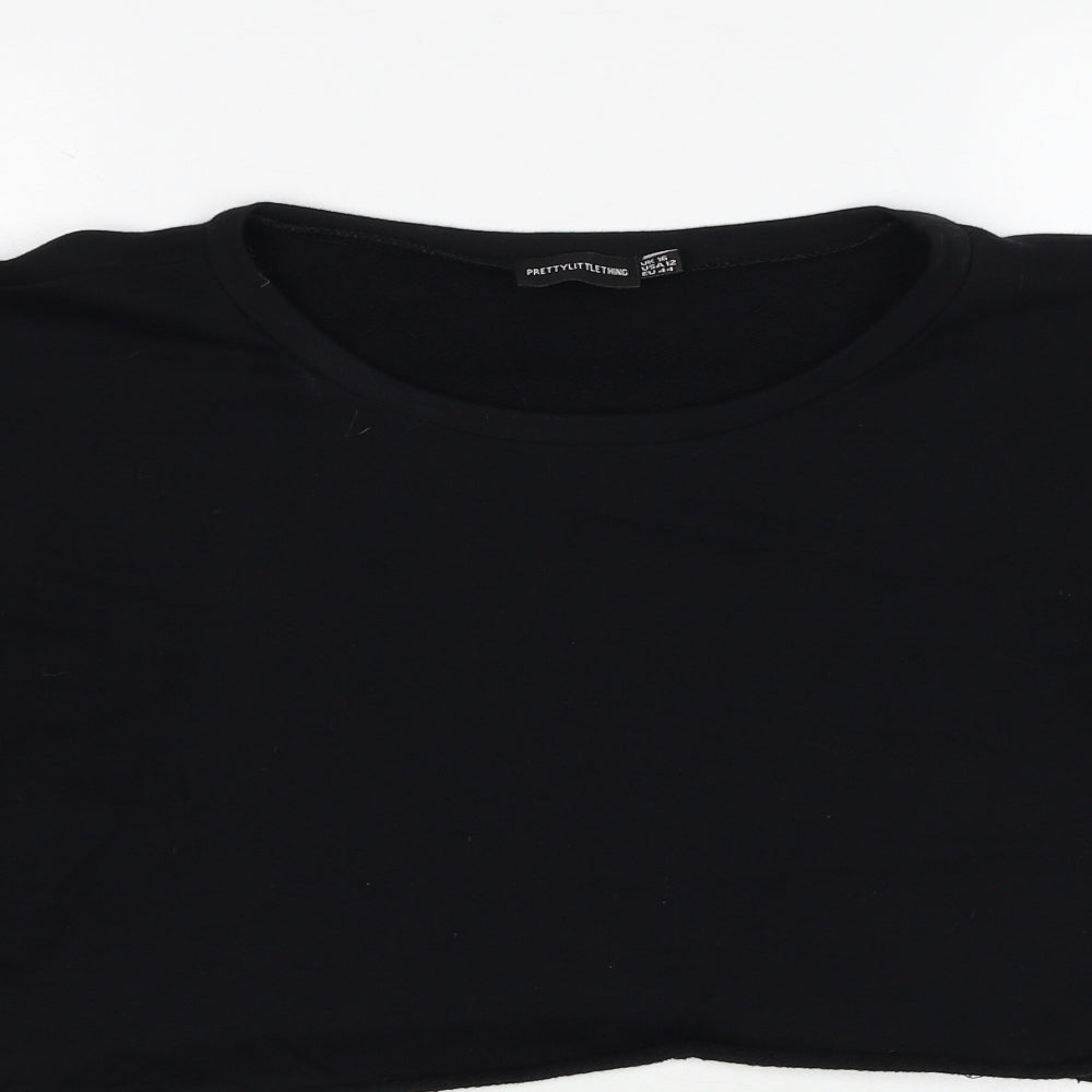 PRETTYLITTLETHING Womens Black Cotton Pullover Sweatshirt Size 16 Pullover