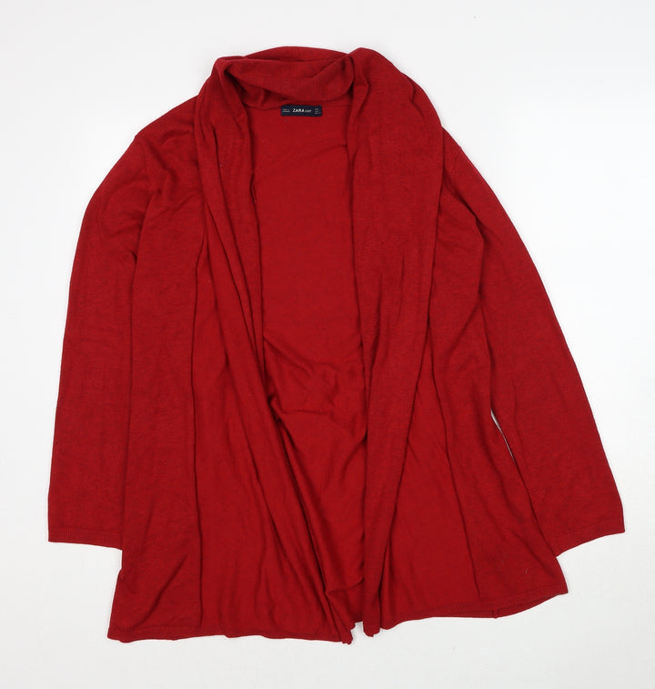 Zara Womens Red V-Neck Viscose Cardigan Jumper Size S