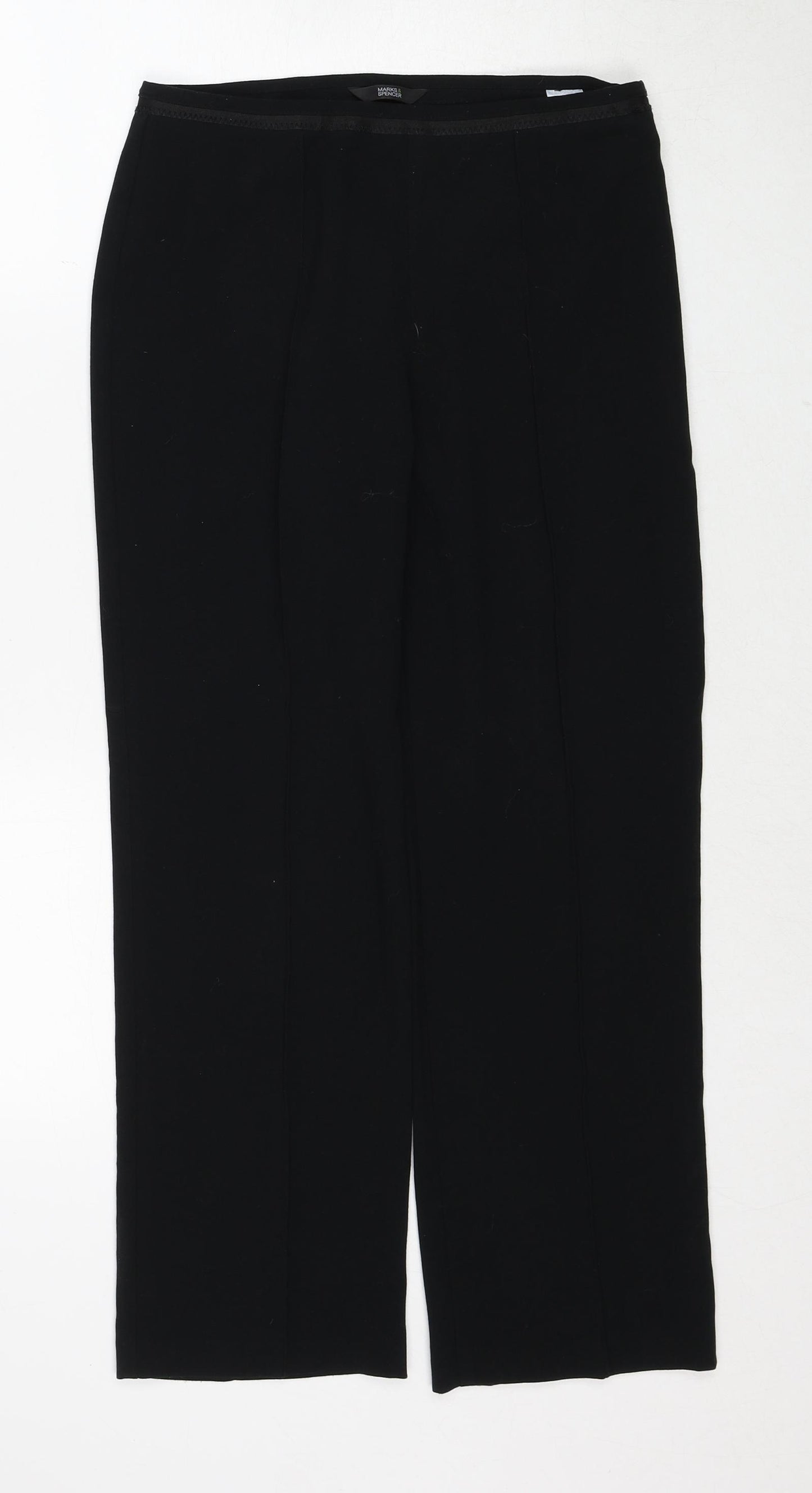 Marks and Spencer Womens Black Polyester Trousers Size 8 Regular Zip