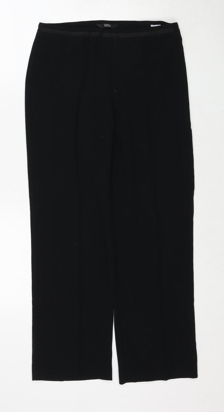 Marks and Spencer Womens Black Polyester Trousers Size 8 Regular Zip