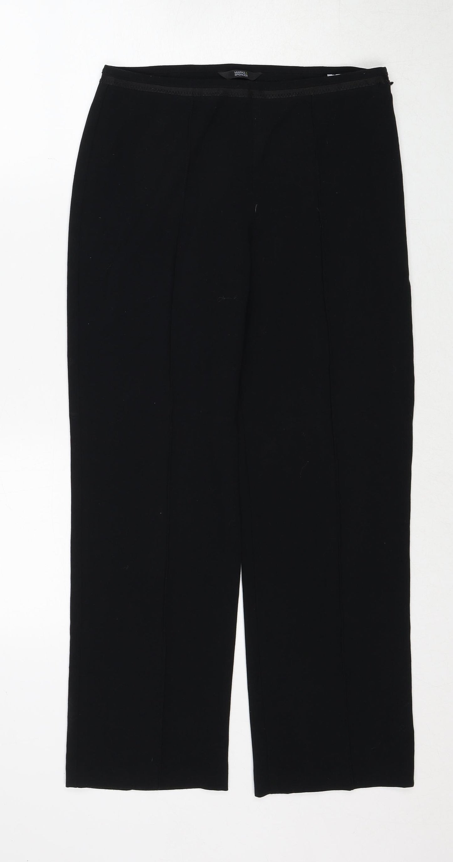 Marks and Spencer Womens Black Polyester Trousers Size 8 Regular Zip