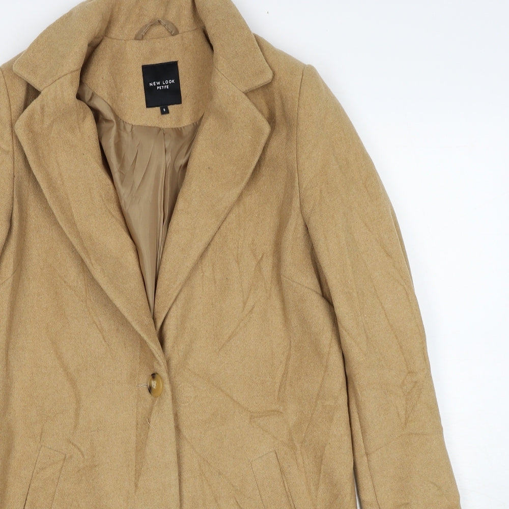 New Look Womens Beige Overcoat Coat Size 8 Button
