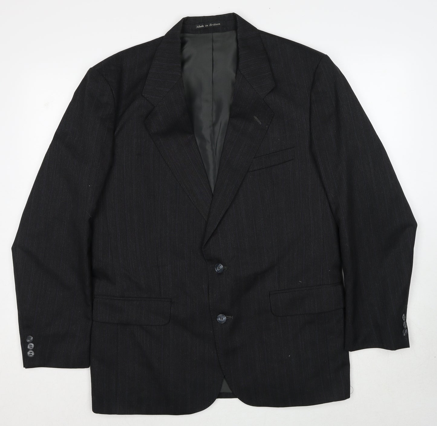 Greenwoods Mens Grey Striped Polyester Jacket Suit Jacket Size 42 Regular
