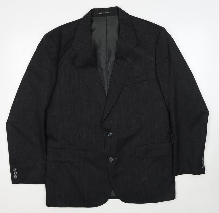 Greenwoods Mens Grey Striped Polyester Jacket Suit Jacket Size 42 Regular