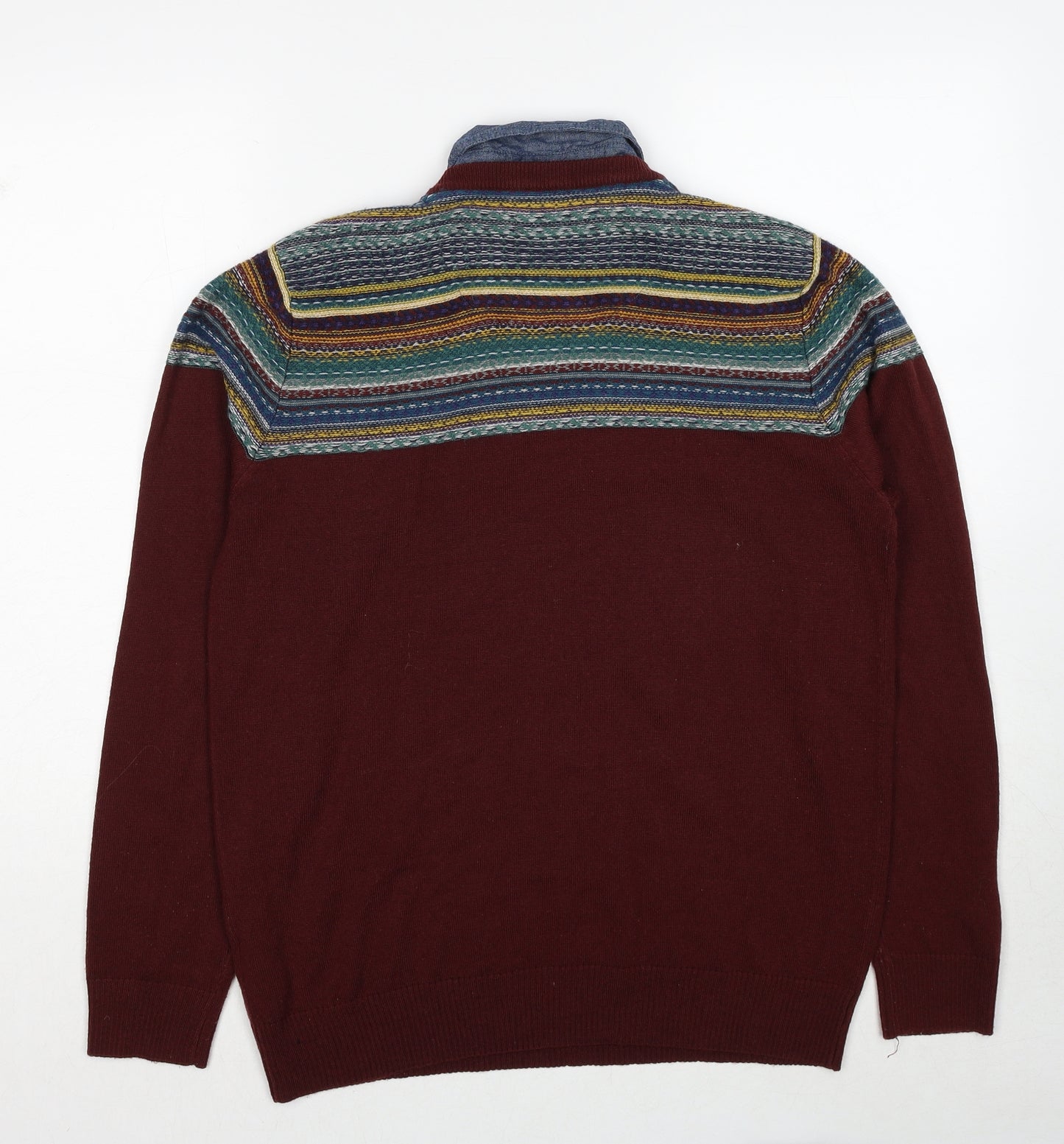 Kensington Mens Red Collared Striped Acrylic Pullover Jumper Size L Long Sleeve