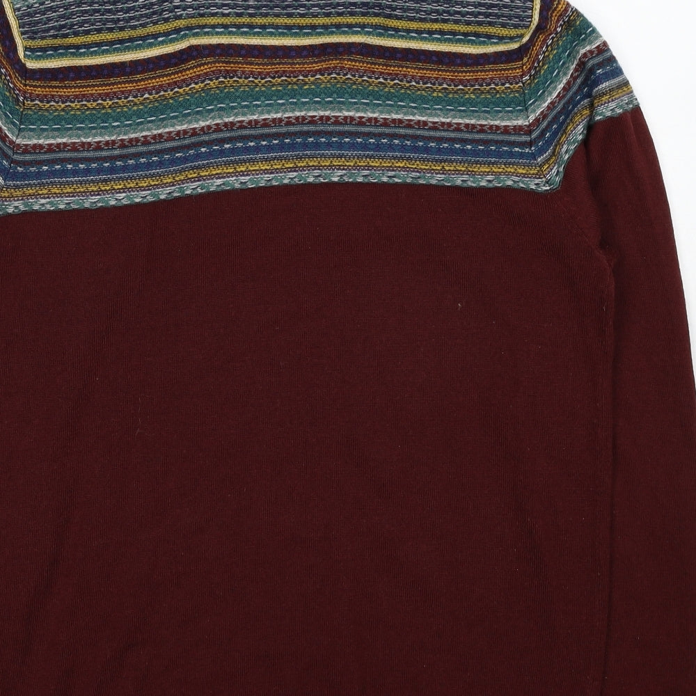 Kensington Mens Red Collared Striped Acrylic Pullover Jumper Size L Long Sleeve