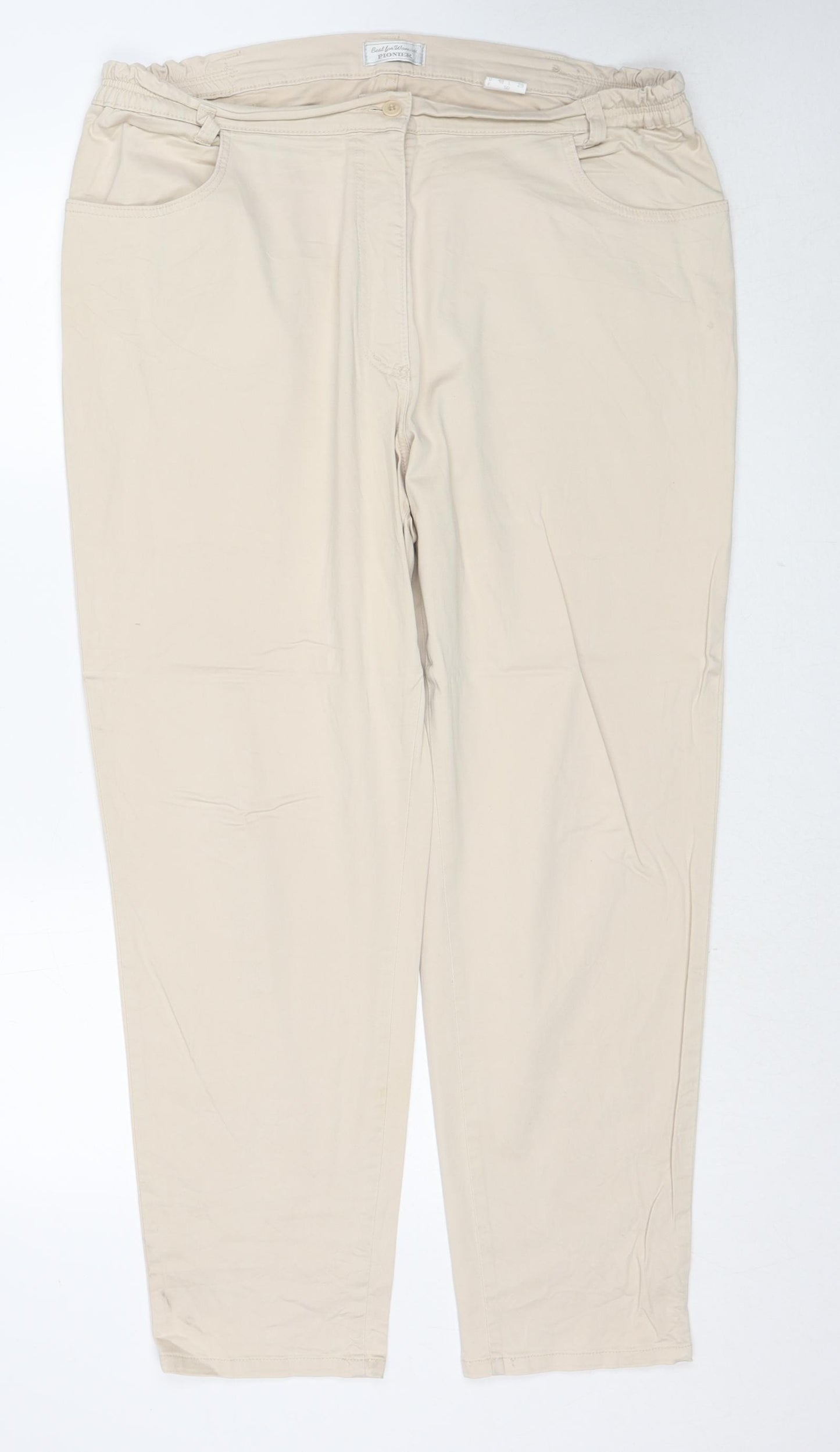 Pioneer Womens Beige Cotton Trousers Size 48 in L29 in Regular Zip