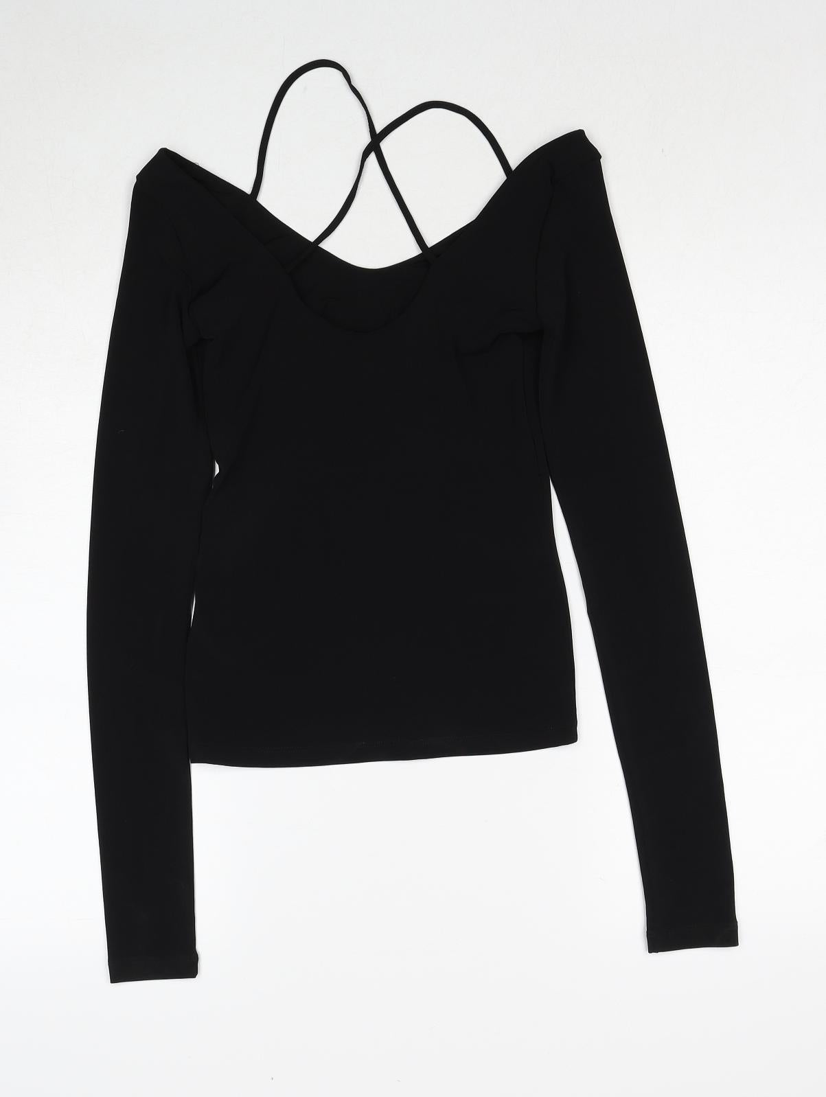 H&M Womens Black Polyester Basic T-Shirt Size 8 Round Neck