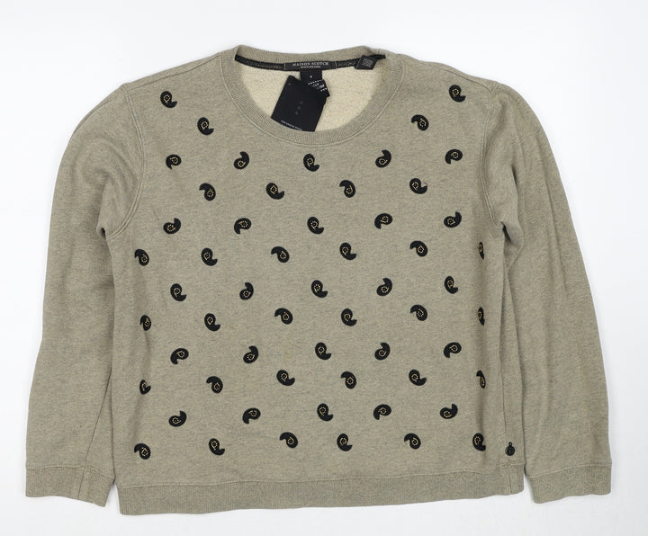 Maison Scotch Womens Beige Geometric Cotton Pullover Sweatshirt Size S Pullover