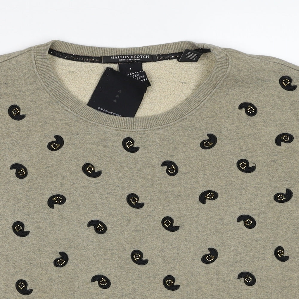 Maison Scotch Womens Beige Geometric Cotton Pullover Sweatshirt Size S Pullover