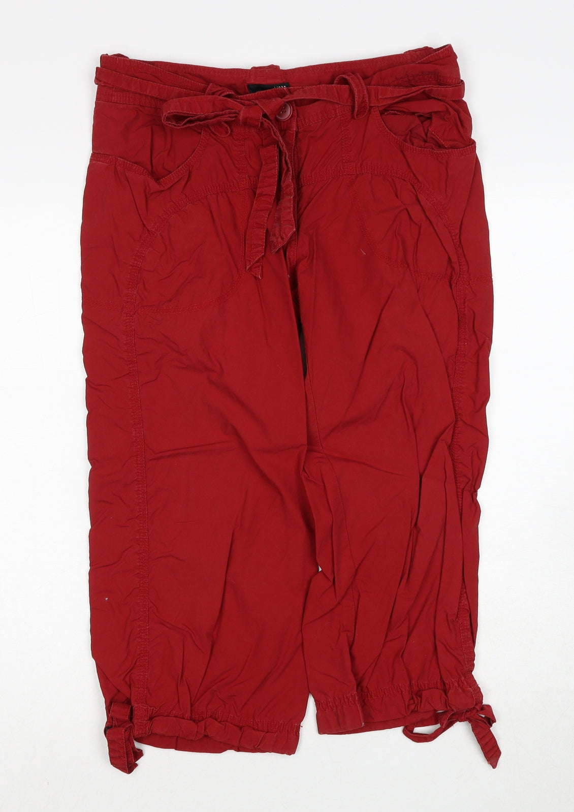 H&M Womens Red Herringbone Cotton Trousers Size 12 Regular Zip