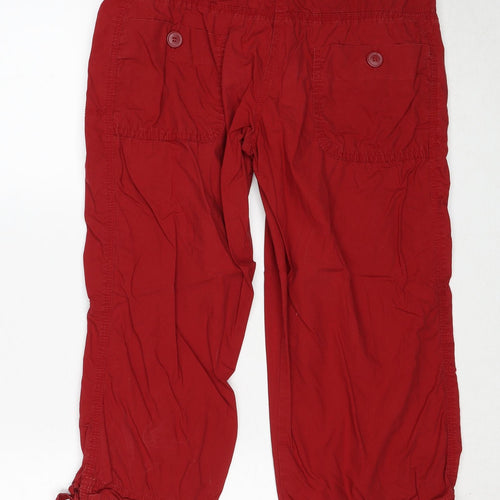 H&M Womens Red Herringbone Cotton Trousers Size 12 Regular Zip