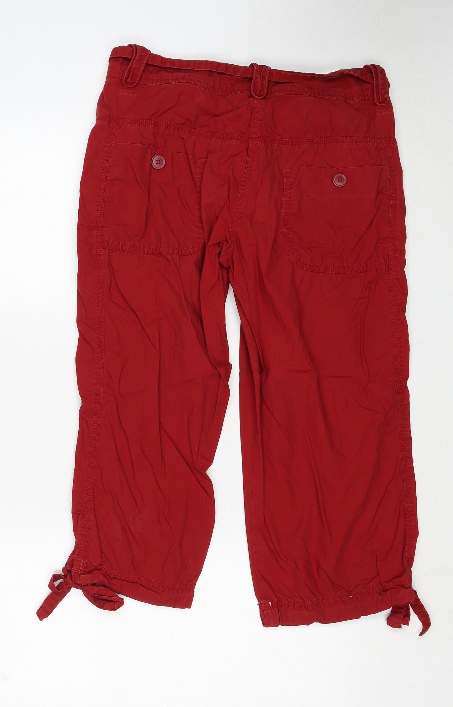H&M Womens Red Herringbone Cotton Trousers Size 12 Regular Zip