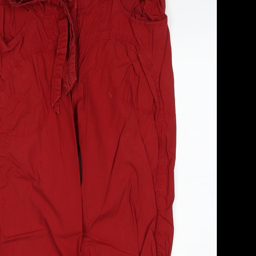 H&M Womens Red Herringbone Cotton Trousers Size 12 Regular Zip