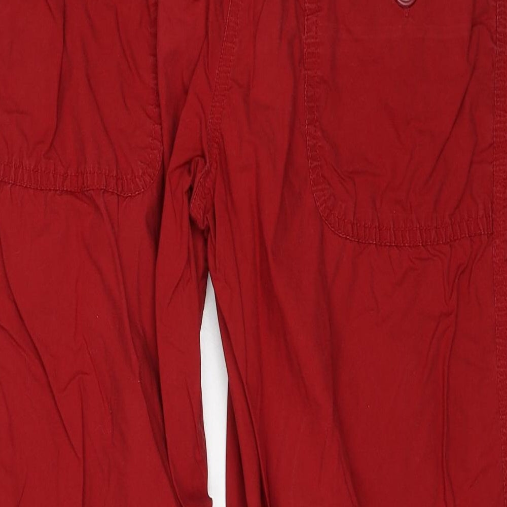 H&M Womens Red Herringbone Cotton Trousers Size 12 Regular Zip
