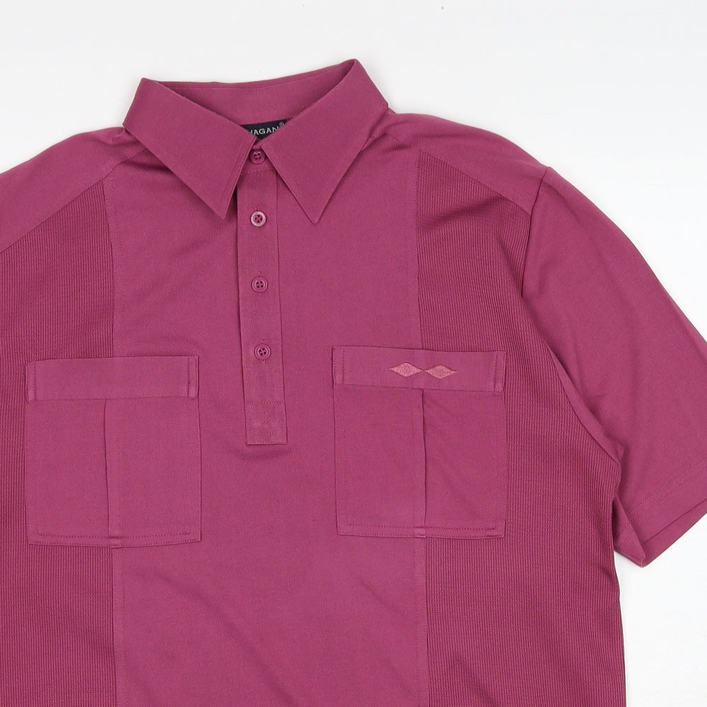 Tom Hagan Mens Purple Polyester Polo Size M Collared Button
