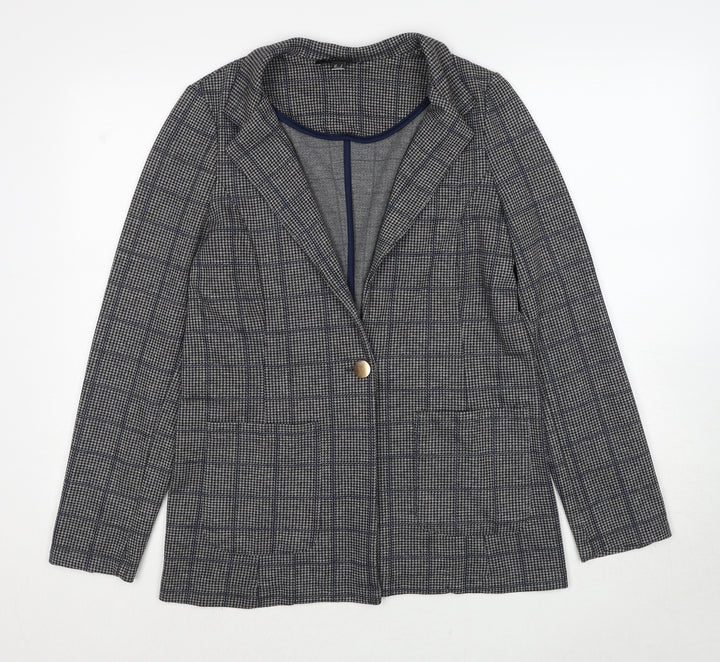 Cortefiel Womens Black Geometric Jacket Blazer Size M Button
