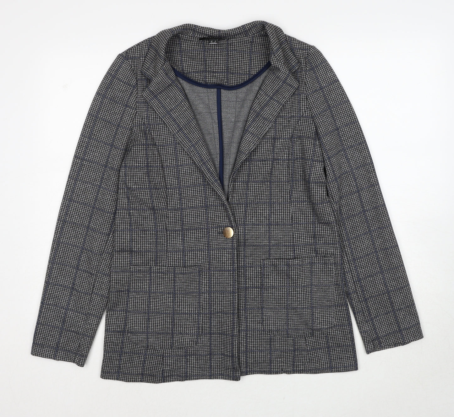 Cortefiel Womens Black Geometric Jacket Blazer Size M Button