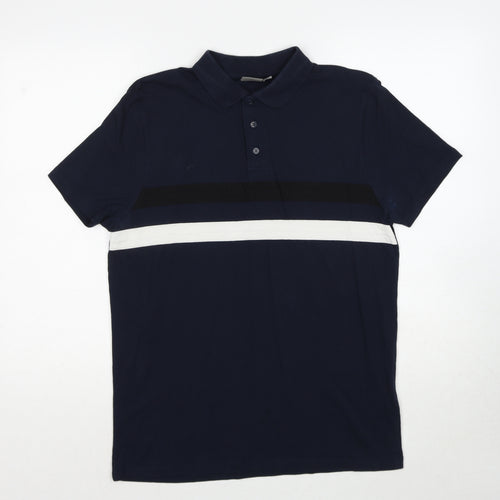 ASOS Mens Blue Striped Cotton Polo Size L Collared Pullover