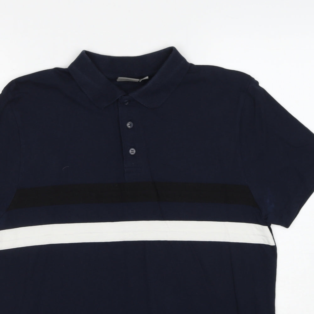 ASOS Mens Blue Striped Cotton Polo Size L Collared Pullover
