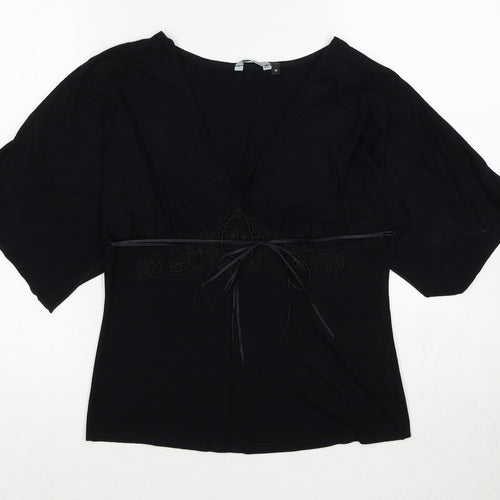 Red Herring Womens Black Viscose Basic Blouse Size 10 V-Neck - Lace Detail