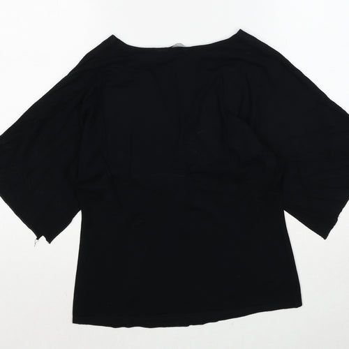 Red Herring Womens Black Viscose Basic Blouse Size 10 V-Neck - Lace Detail