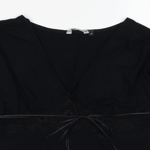 Red Herring Womens Black Viscose Basic Blouse Size 10 V-Neck - Lace Detail