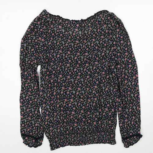 H&M Womens Black Geometric Cotton Basic Blouse Size 10 V-Neck