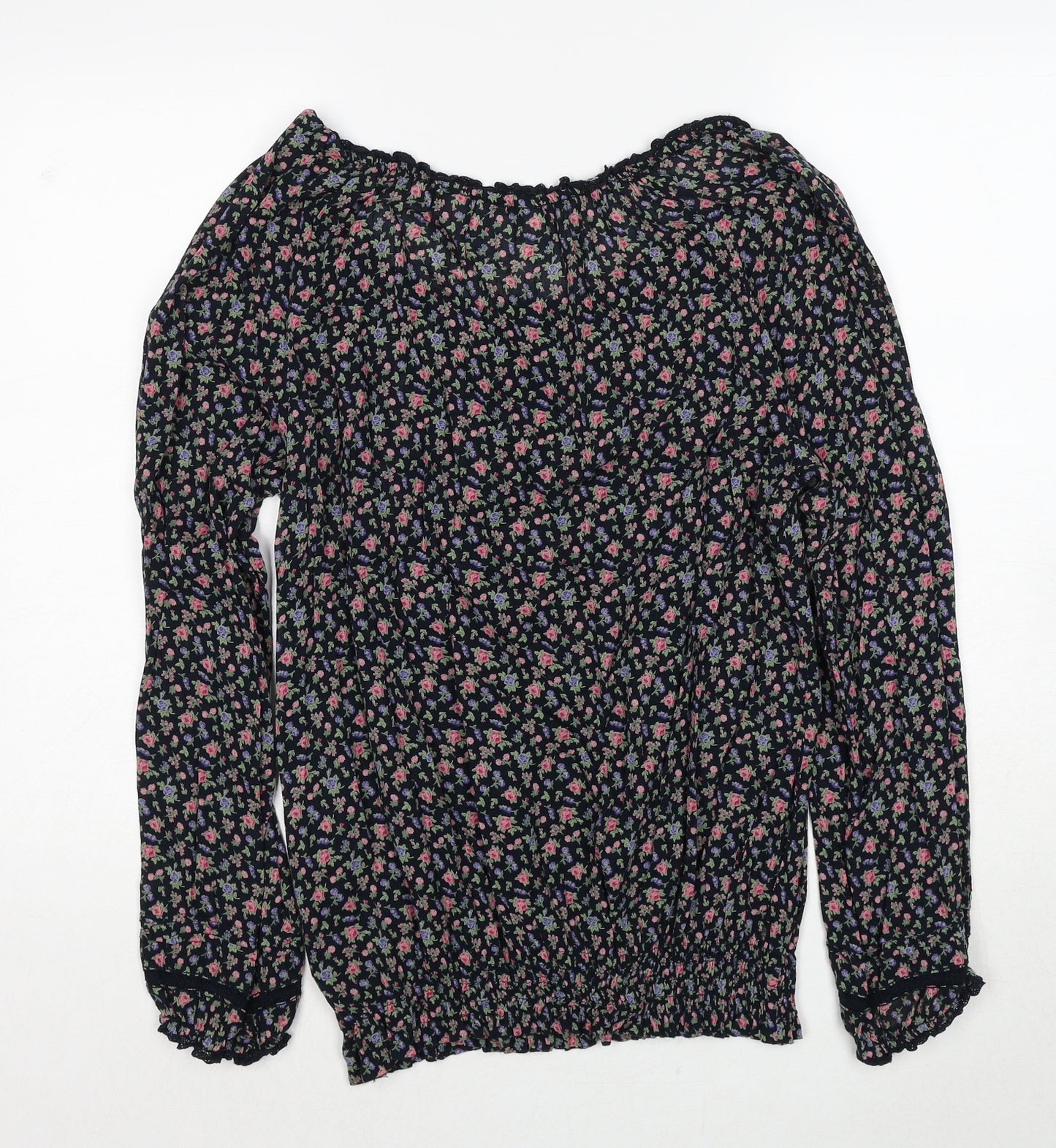 H&M Womens Black Geometric Cotton Basic Blouse Size 10 V-Neck