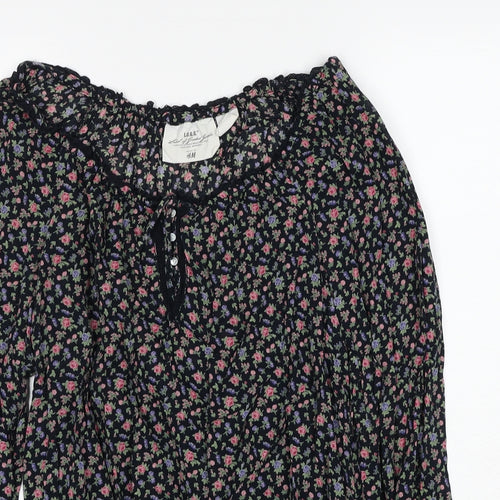 H&M Womens Black Geometric Cotton Basic Blouse Size 10 V-Neck