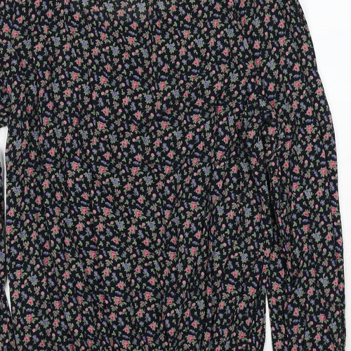H&M Womens Black Geometric Cotton Basic Blouse Size 10 V-Neck