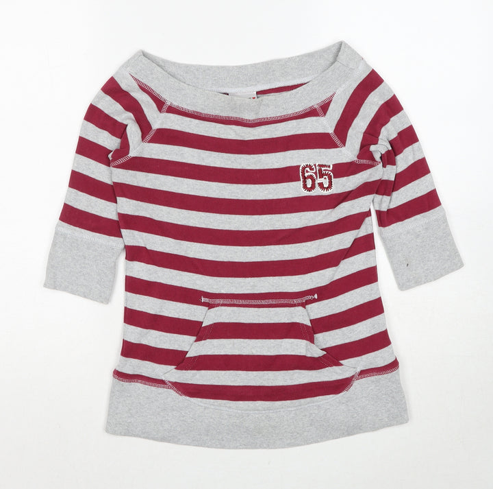 NEXT Girls Grey Striped Cotton Pullover Sweatshirt Size 9-10 Years Pullover