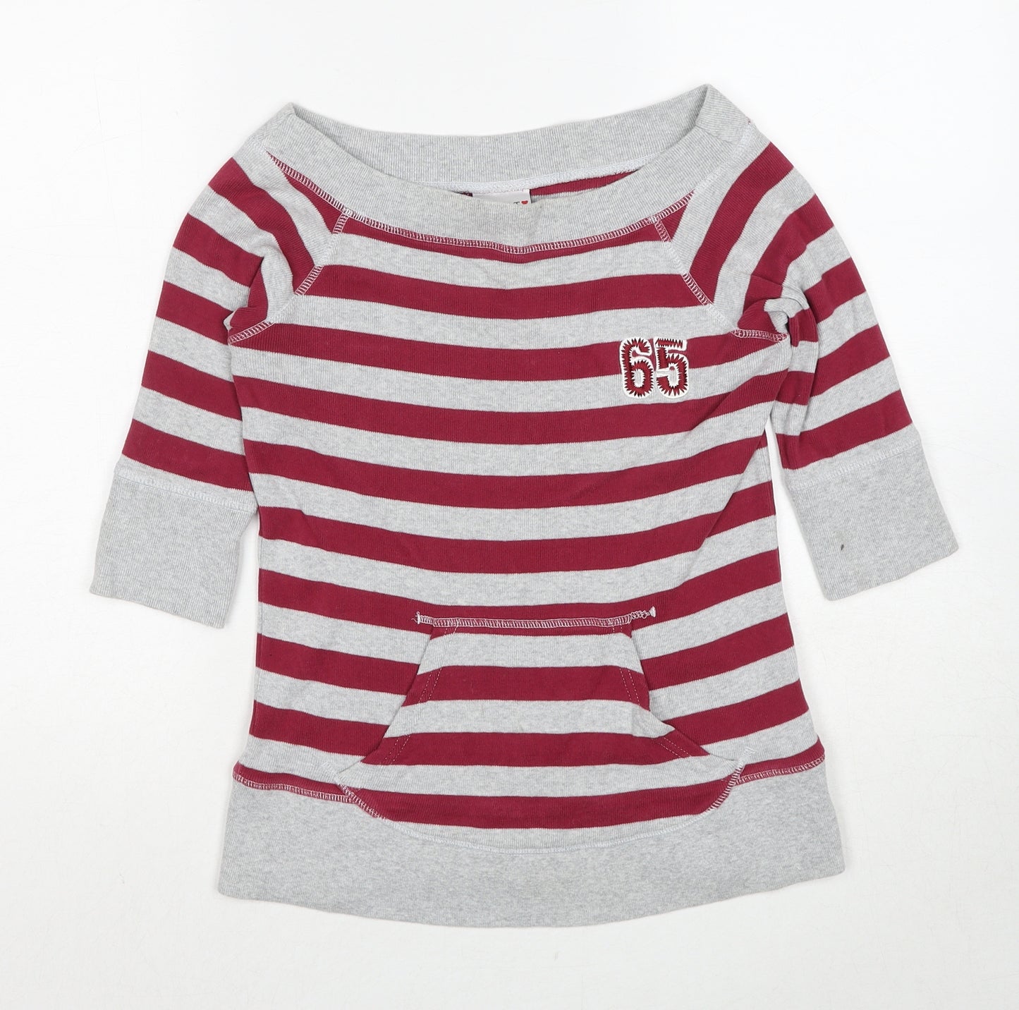 NEXT Girls Grey Striped Cotton Pullover Sweatshirt Size 9-10 Years Pullover